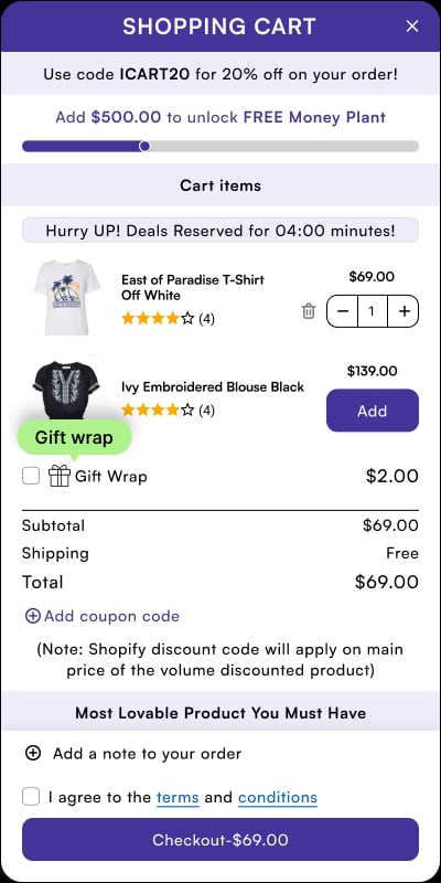 iCart pre-built cart template 7 - professional business design with checkout upsell